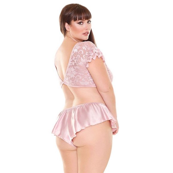 Plus Size Bra Top and Tap Pant Set Pink Tie Front Womens Pajamas 1x/2x - Picture 6 of 9